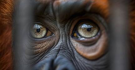 A closeup of a primates eyes